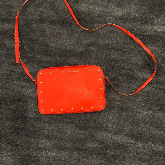 Michael Kors Bold Red Sandrine Gold Stud Crossbody Bag - Picture 1 of 8